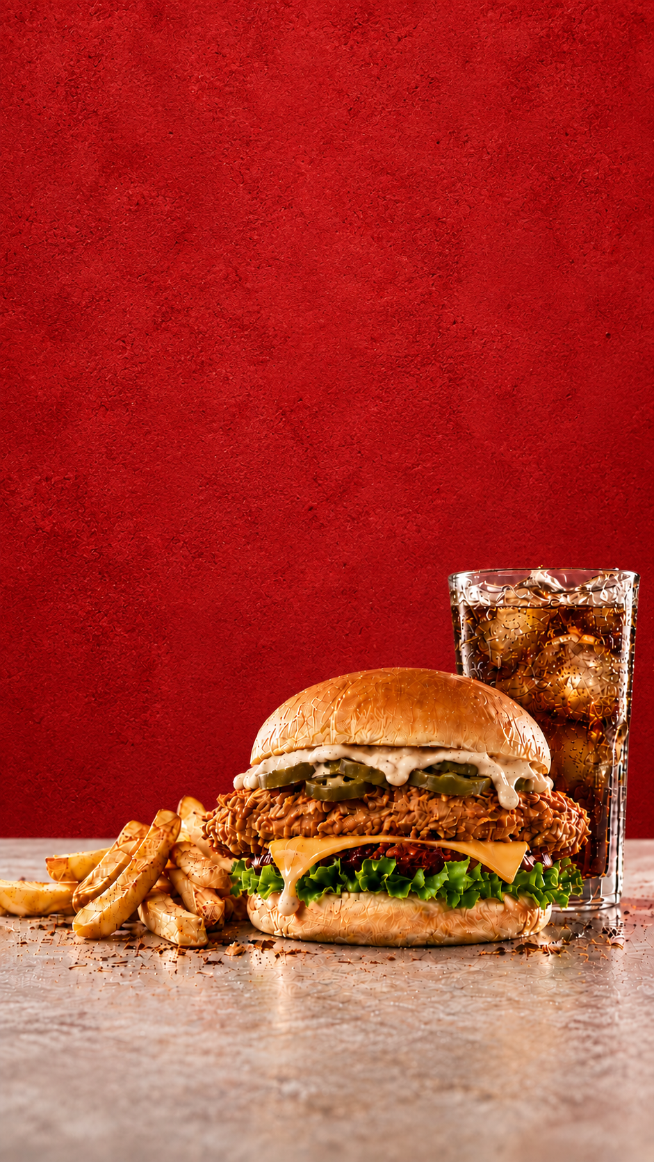 Downtown Nashville Heatwave Meal with chicken burger, fries and cola